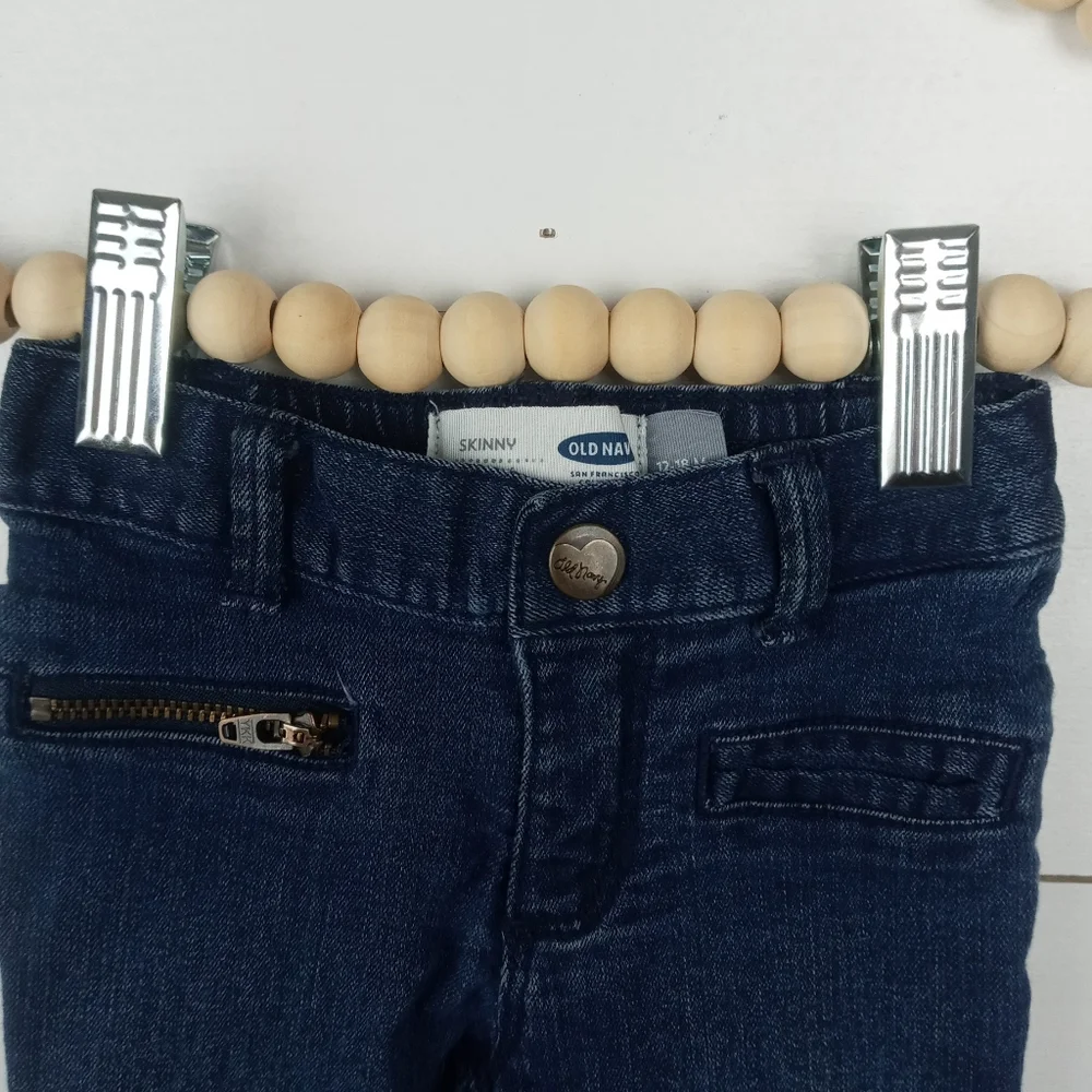 Old Navy girls size 12-18 mos dark wash denim hipster skinny jeans snap zipper